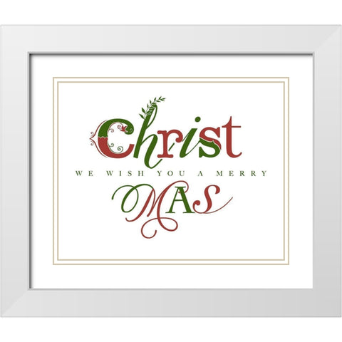 Red and Green Merry Christmas White Modern Wood Framed Art Print with Double Matting by Longfellow Designs