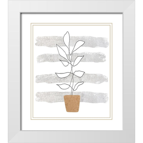 Scandi Plant White Modern Wood Framed Art Print with Double Matting by Longfellow Designs