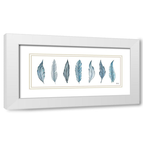 Teal Feathers White Modern Wood Framed Art Print with Double Matting by Fay, Mela