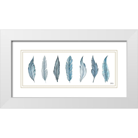 Teal Feathers White Modern Wood Framed Art Print with Double Matting by Fay, Mela