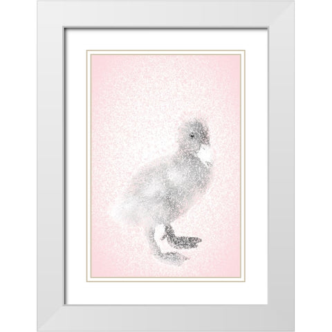 Pink Duckling I White Modern Wood Framed Art Print with Double Matting by Fay, Mela