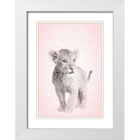 Pink Lion Cub White Modern Wood Framed Art Print with Double Matting by Fay, Mela