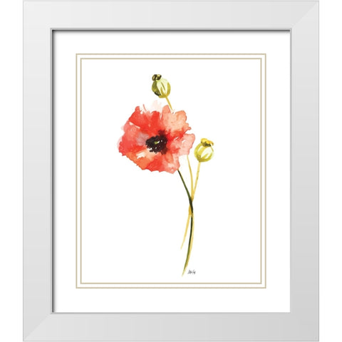 Red Poppy White Modern Wood Framed Art Print with Double Matting by Fay, Mela