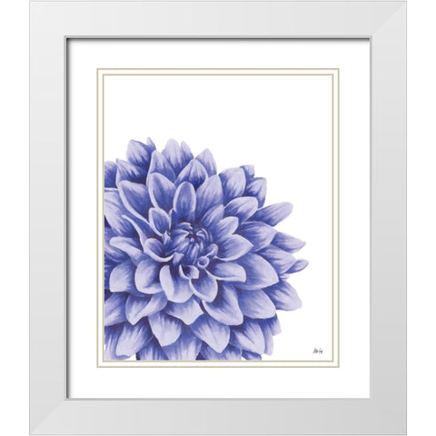 Blue Chrysanthemum II White Modern Wood Framed Art Print with Double Matting by Fay, Mela