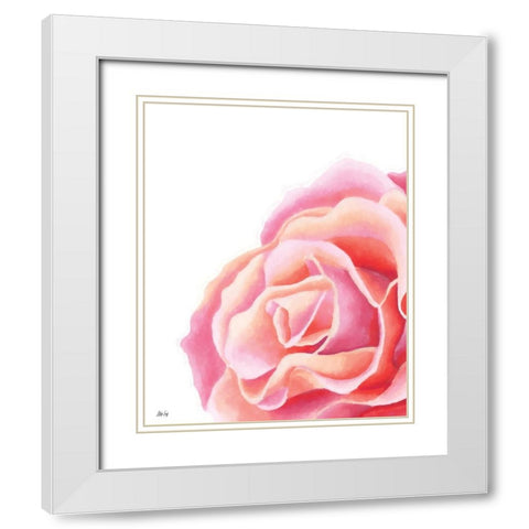 Pink Rose II White Modern Wood Framed Art Print with Double Matting by Fay, Mela