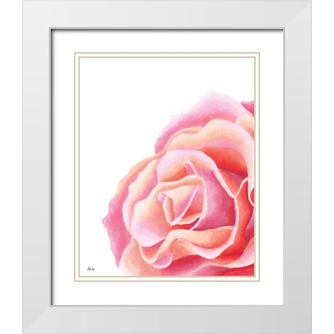 Pink Rose II White Modern Wood Framed Art Print with Double Matting by Fay, Mela