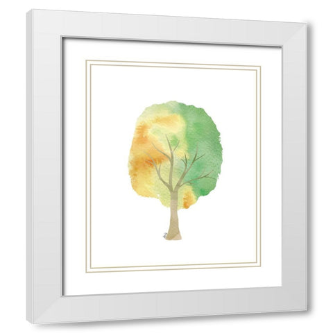 Green Tree II White Modern Wood Framed Art Print with Double Matting by Fay, Mela