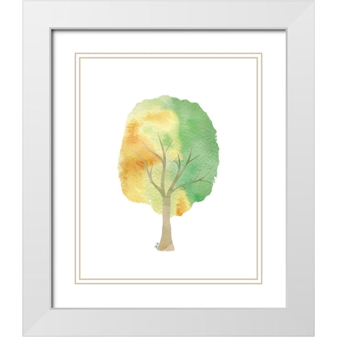 Green Tree II White Modern Wood Framed Art Print with Double Matting by Fay, Mela