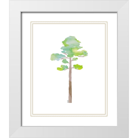 Green Tree V White Modern Wood Framed Art Print with Double Matting by Fay, Mela