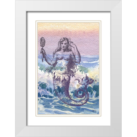Mermaid White Modern Wood Framed Art Print with Double Matting by Fay, Mela