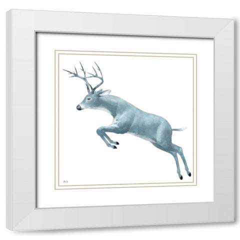 Jumping White Modern Wood Framed Art Print with Double Matting by Fay, Mela