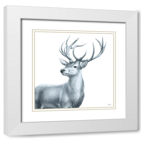 Deer I White Modern Wood Framed Art Print with Double Matting by Fay, Mela
