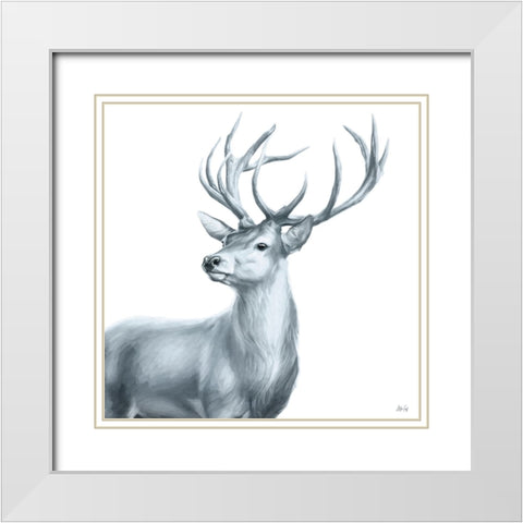 Deer I White Modern Wood Framed Art Print with Double Matting by Fay, Mela