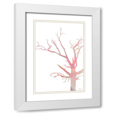 Pink Tree I White Modern Wood Framed Art Print with Double Matting by Fay, Mela