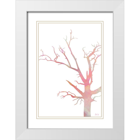 Pink Tree I White Modern Wood Framed Art Print with Double Matting by Fay, Mela