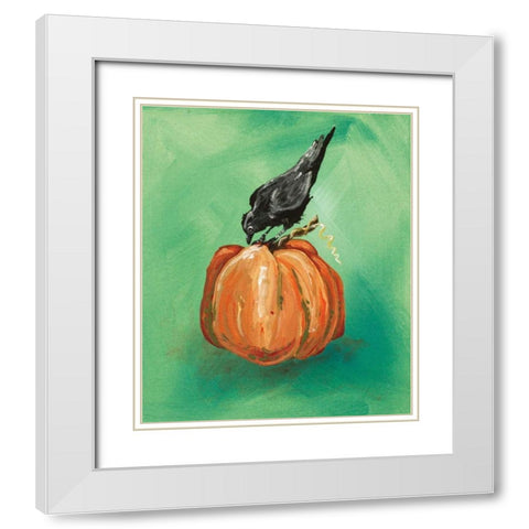 Pumpkin and Bird White Modern Wood Framed Art Print with Double Matting by Strong, Molly Susan