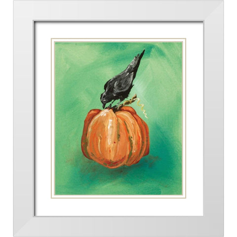 Pumpkin and Bird White Modern Wood Framed Art Print with Double Matting by Strong, Molly Susan