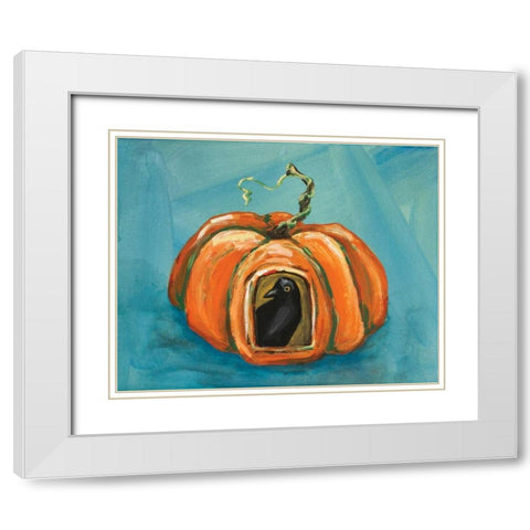 Pumpkin and Crow White Modern Wood Framed Art Print with Double Matting by Strong, Molly Susan