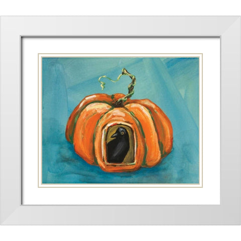 Pumpkin and Crow White Modern Wood Framed Art Print with Double Matting by Strong, Molly Susan