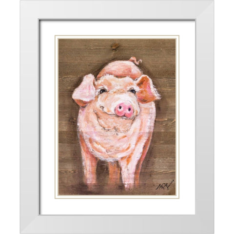 Pig White Modern Wood Framed Art Print with Double Matting by Strong, Molly Susan