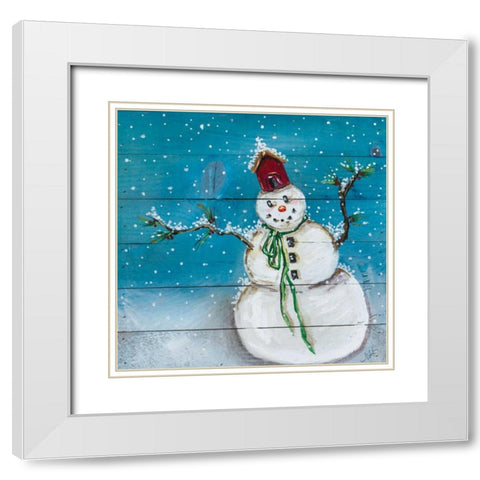 Snowman I White Modern Wood Framed Art Print with Double Matting by Strong, Molly Susan