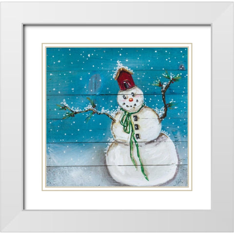Snowman I White Modern Wood Framed Art Print with Double Matting by Strong, Molly Susan