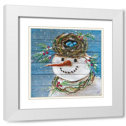 Snowman III White Modern Wood Framed Art Print with Double Matting by Strong, Molly Susan