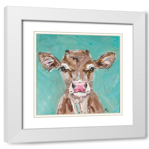 Pink Nosed Cow White Modern Wood Framed Art Print with Double Matting by Strong, Molly Susan