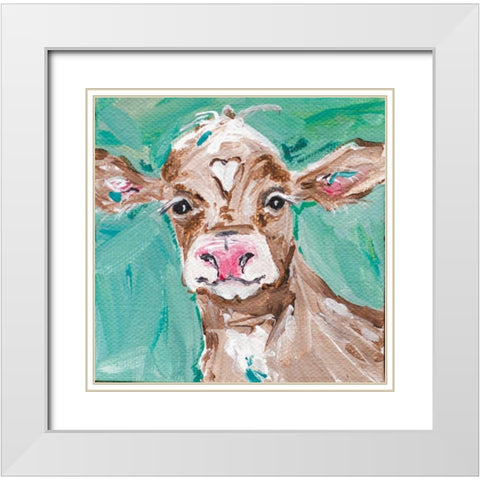 Heart Head Cow White Modern Wood Framed Art Print with Double Matting by Strong, Molly Susan