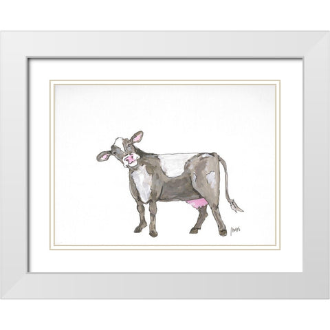 Cow White Modern Wood Framed Art Print with Double Matting by Strong, Molly Susan