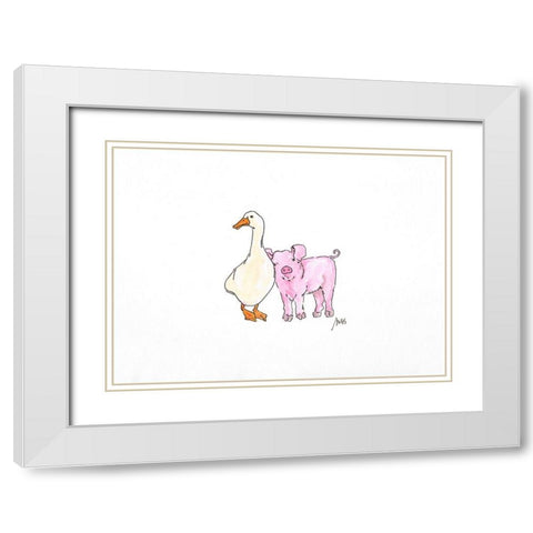 Duck and Pig White Modern Wood Framed Art Print with Double Matting by Strong, Molly Susan