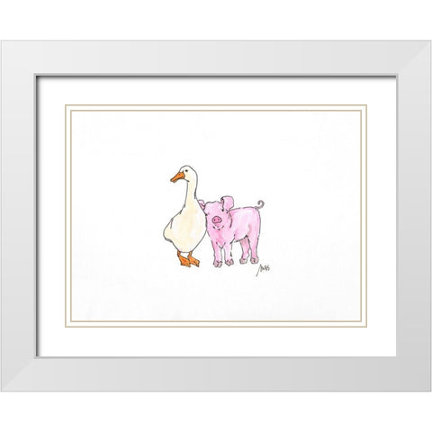 Duck and Pig White Modern Wood Framed Art Print with Double Matting by Strong, Molly Susan