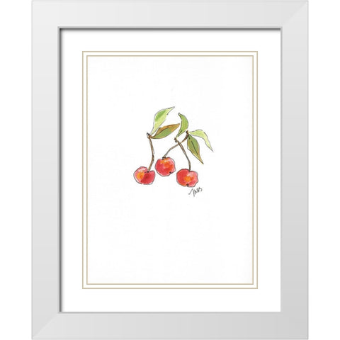 Cherries White Modern Wood Framed Art Print with Double Matting by Strong, Molly Susan