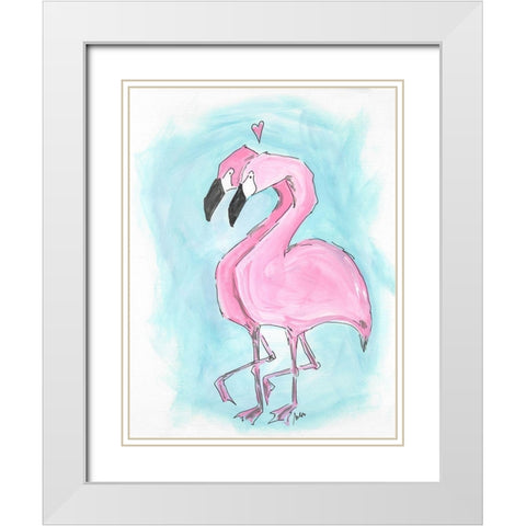 Flamingos White Modern Wood Framed Art Print with Double Matting by Strong, Molly Susan