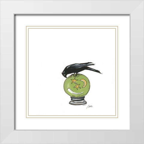 Crystal Ball Raven White Modern Wood Framed Art Print with Double Matting by Strong, Molly Susan
