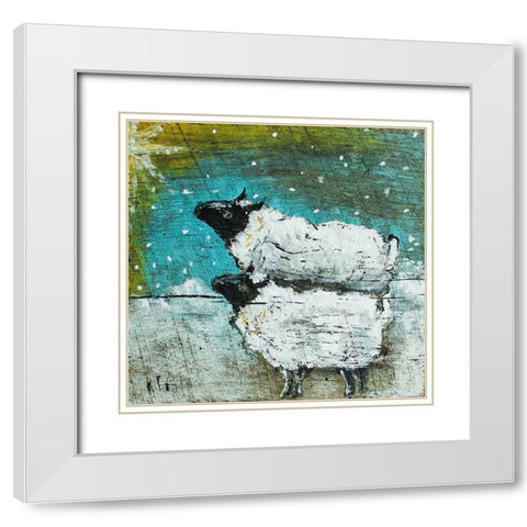 Lambs White Modern Wood Framed Art Print with Double Matting by Strong, Molly Susan