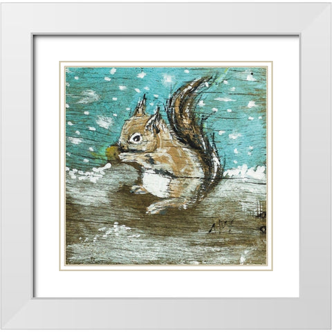 Squirrel White Modern Wood Framed Art Print with Double Matting by Strong, Molly Susan