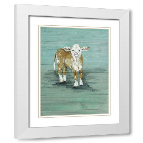 Baby Cow White Modern Wood Framed Art Print with Double Matting by Strong, Molly Susan