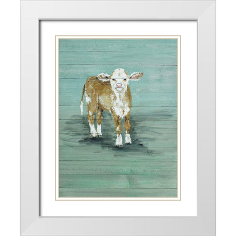 Baby Cow White Modern Wood Framed Art Print with Double Matting by Strong, Molly Susan