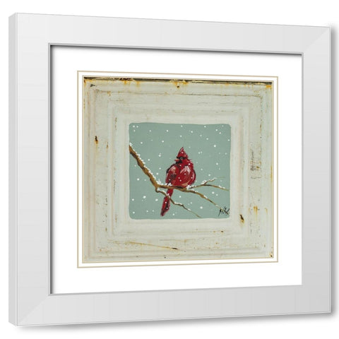 Cardinal in Snow White Modern Wood Framed Art Print with Double Matting by Strong, Molly Susan