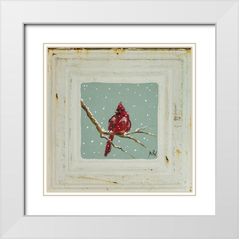 Cardinal in Snow White Modern Wood Framed Art Print with Double Matting by Strong, Molly Susan