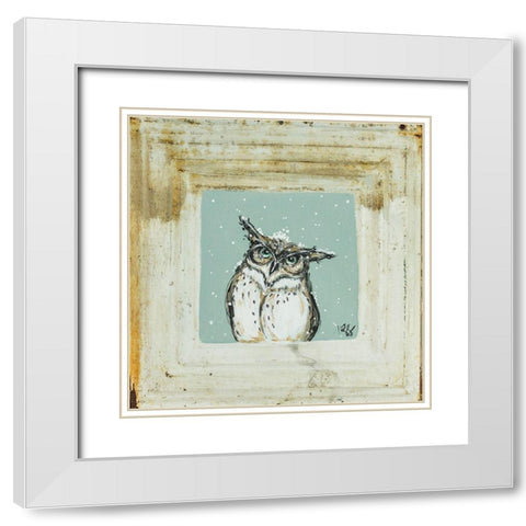 Owl in Snow White Modern Wood Framed Art Print with Double Matting by Strong, Molly Susan