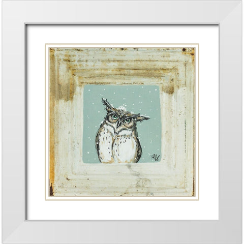 Owl in Snow White Modern Wood Framed Art Print with Double Matting by Strong, Molly Susan