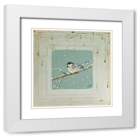 Chickadee in Snow White Modern Wood Framed Art Print with Double Matting by Strong, Molly Susan