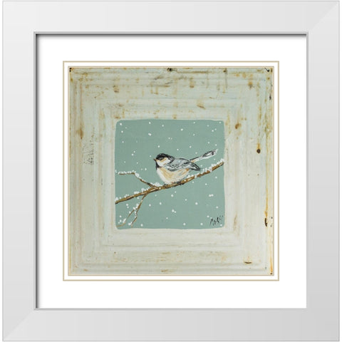 Chickadee in Snow White Modern Wood Framed Art Print with Double Matting by Strong, Molly Susan