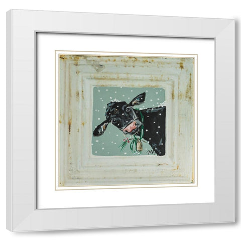 Cow in Snow White Modern Wood Framed Art Print with Double Matting by Strong, Molly Susan