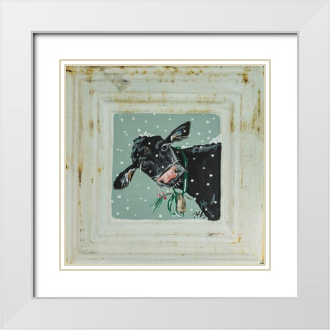 Cow in Snow White Modern Wood Framed Art Print with Double Matting by Strong, Molly Susan