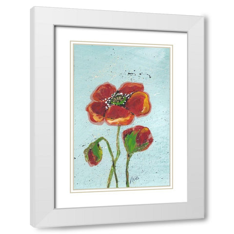Poppies I White Modern Wood Framed Art Print with Double Matting by Strong, Molly Susan