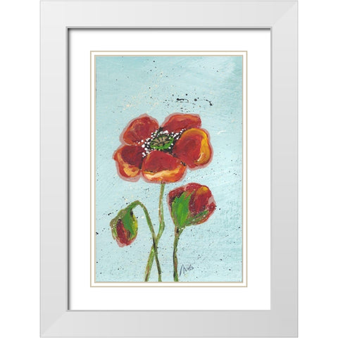 Poppies I White Modern Wood Framed Art Print with Double Matting by Strong, Molly Susan