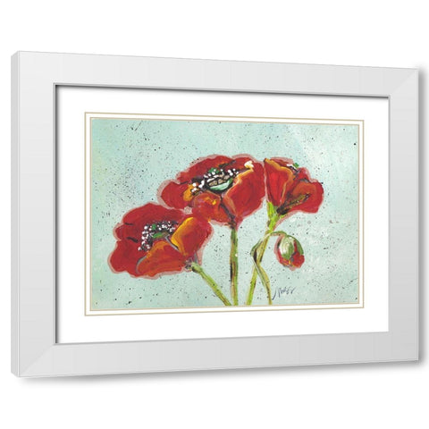 Poppies III White Modern Wood Framed Art Print with Double Matting by Strong, Molly Susan
